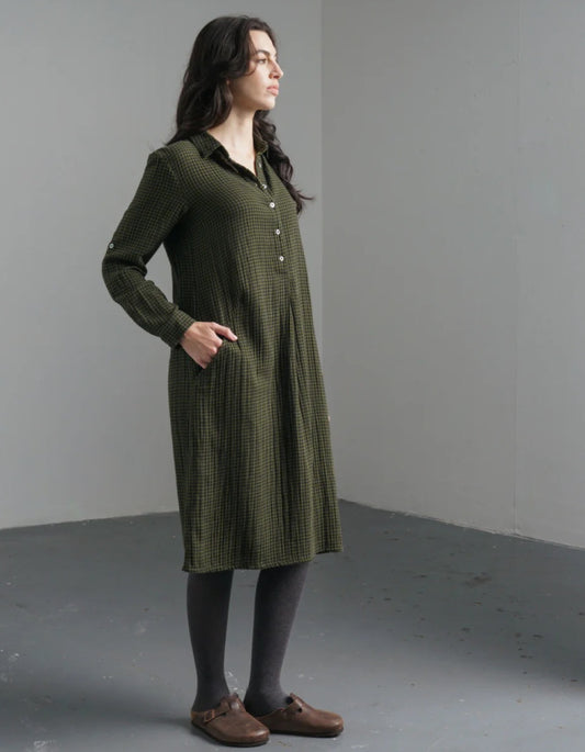 Bibico Alexa Shirt Dress in Olive Check