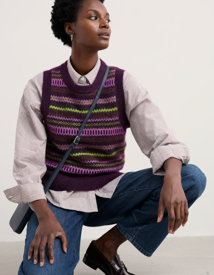 Seasalt Annik Fair Isle Vest in Grape Oak Mix