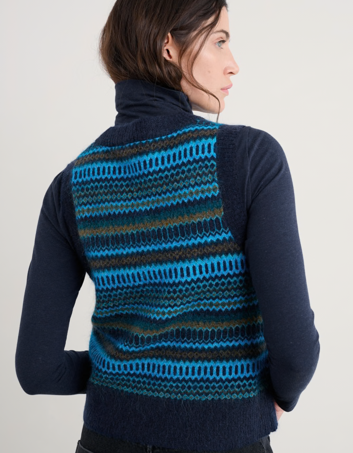 Seasalt Annik Fair Isle Vest in Cyan