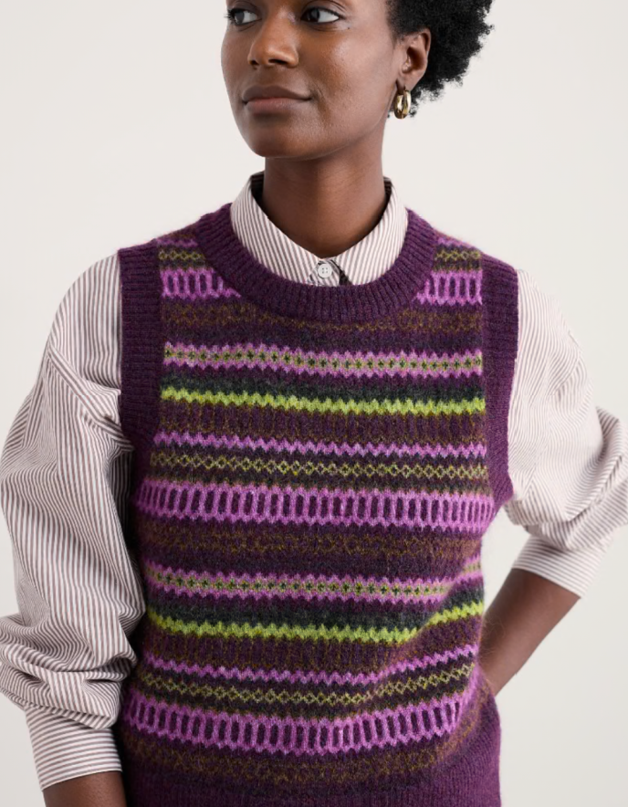 Seasalt Annik Fair Isle Vest in Grape Oak Mix