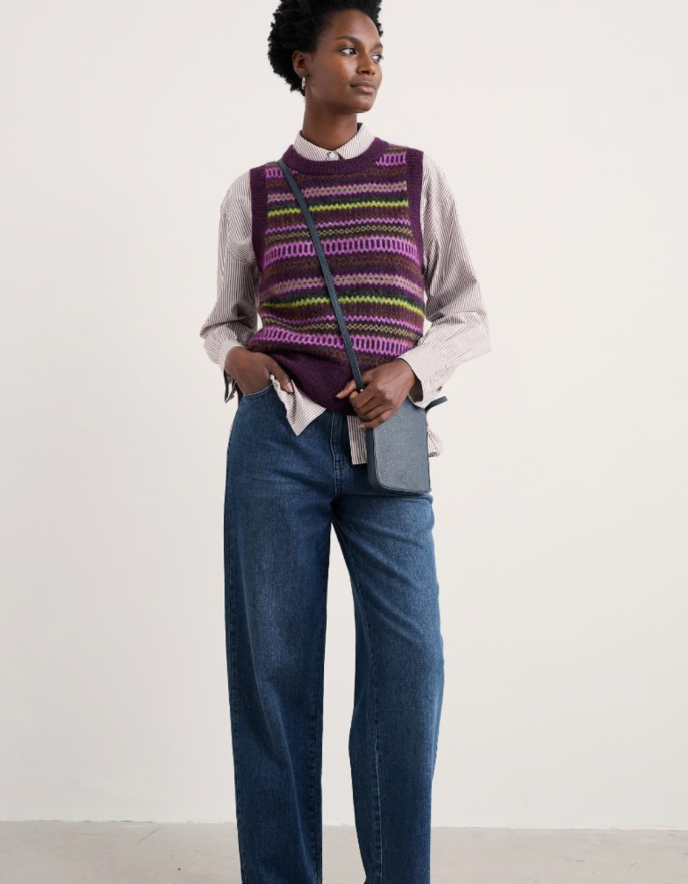 Seasalt Annik Fair Isle Vest in Grape Oak Mix