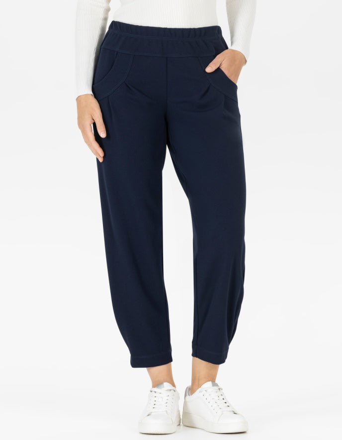 navy techno jersey lantern pull on pants
