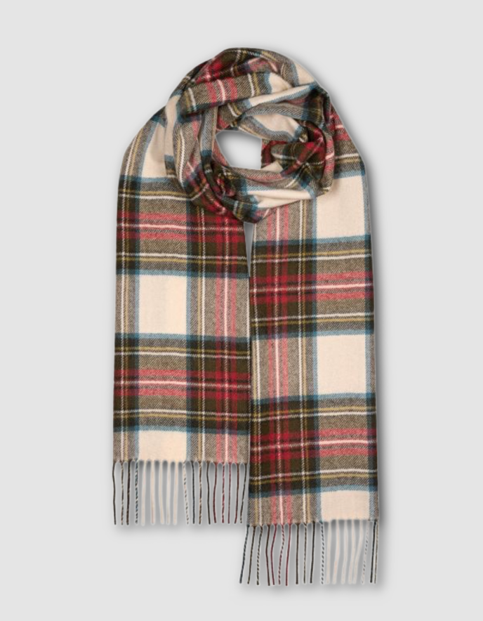 man wearing a tartan wool scarf