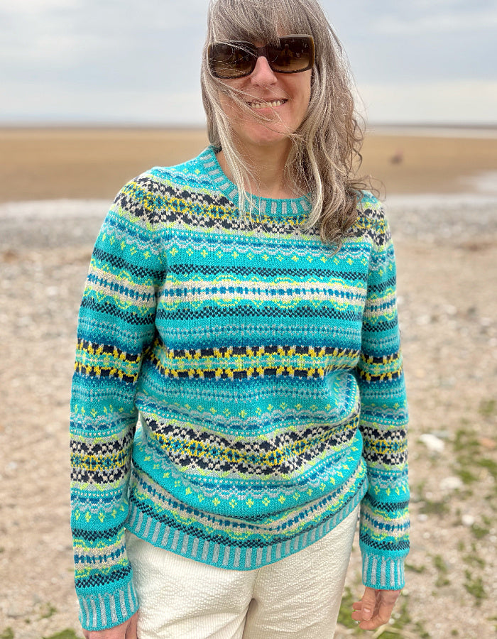 all over Fair Isle soft merino sweater in turquoise