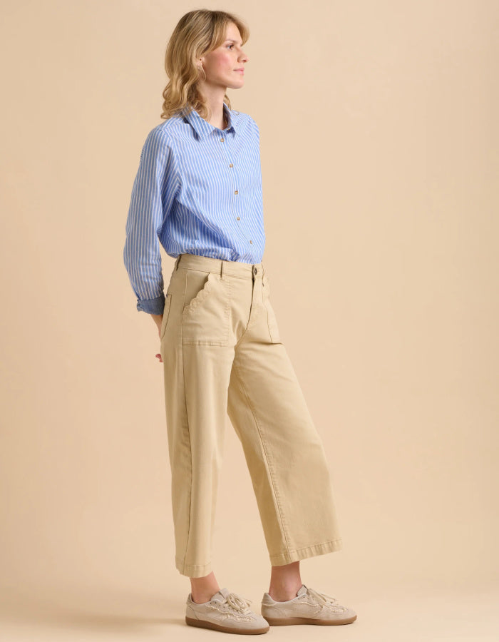 camel wide leg cropped summer trousers with scalloped pockets
