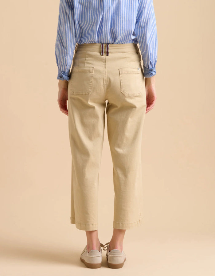 camel wide leg cropped summer trousers with scalloped pockets