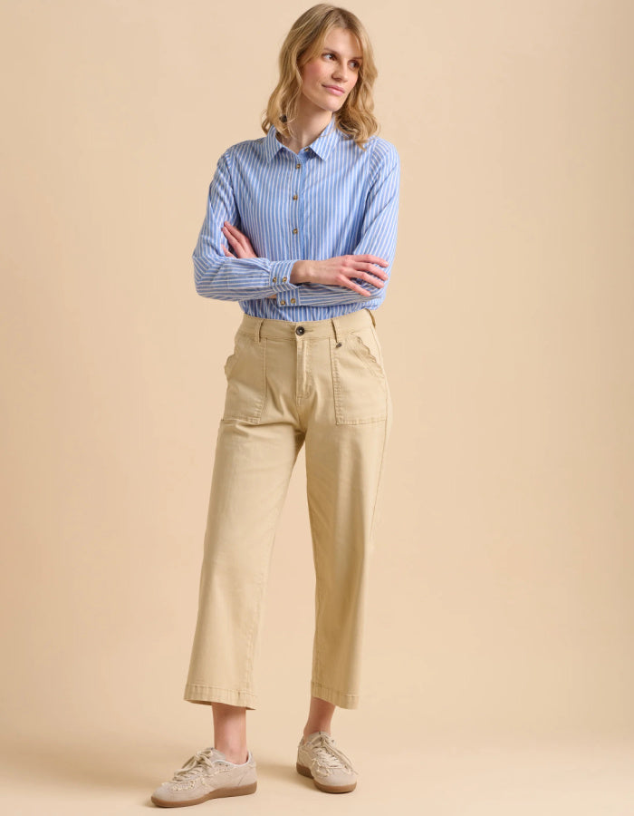 camel wide leg cropped summer trousers with scalloped pockets
