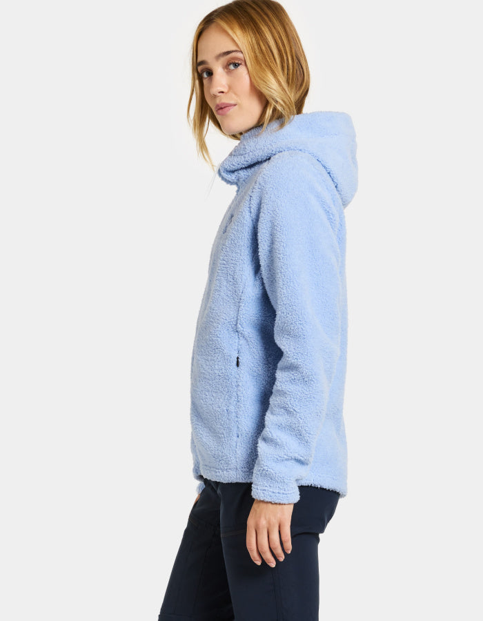 soft baby blue fleece jacket with full front zip and hood