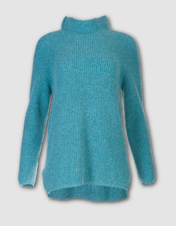 Blue knitted sweater on a light gray background
