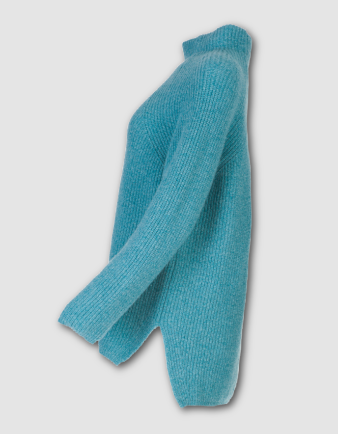 Blue knitted sweater on a light gray background
