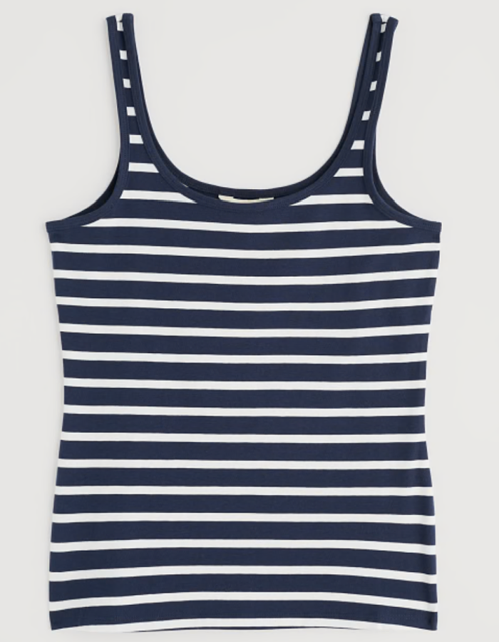 navy and white striped cotton jersey vest top