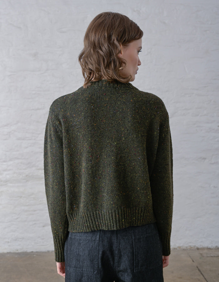 Bibico Avelia Donegal Tweed Cardigan in Forest