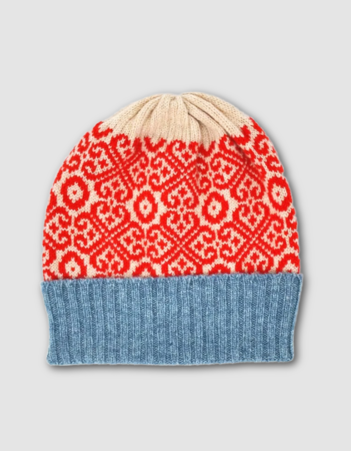 Scarlet Baltic Beanie in Oatmeal Poppy
