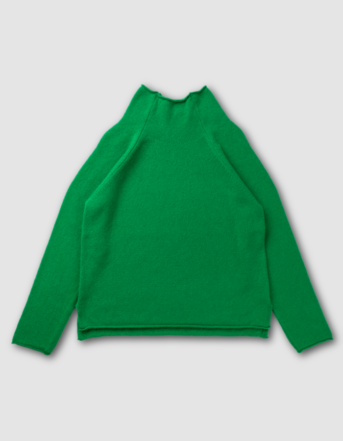 billiard green merino lambswool oversized sweater with mock turtle neck