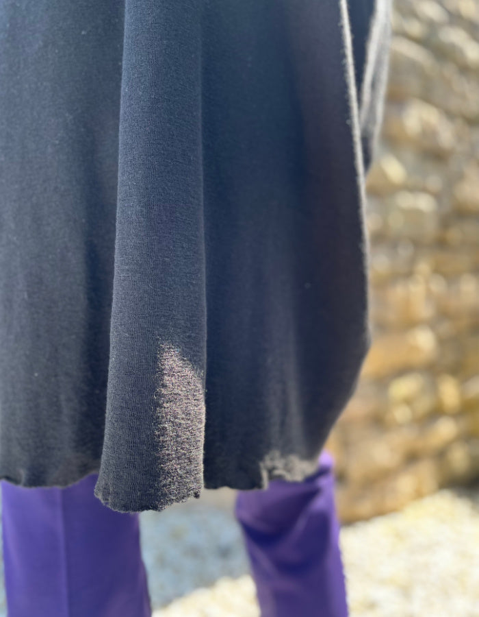 fine merino long cardigan that can be worn loose with v neckline or wrapped to the side for a more fitted look