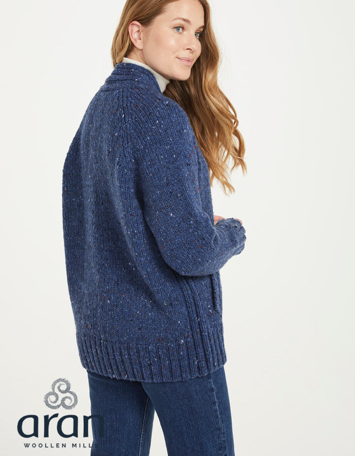 Aran Mills Donegal Cardigan with Side Pockets in Denim Blue