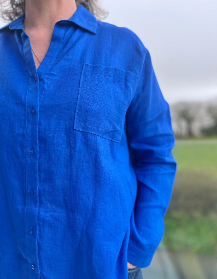 oversized cobalt blue linen shirt