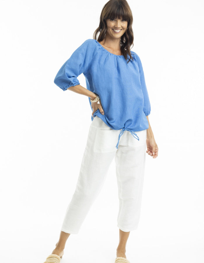 Escape Linen Top in Sky Blue