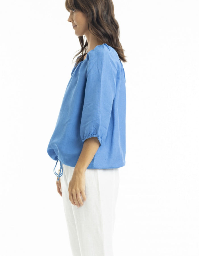 Escape Linen Top in Sky Blue