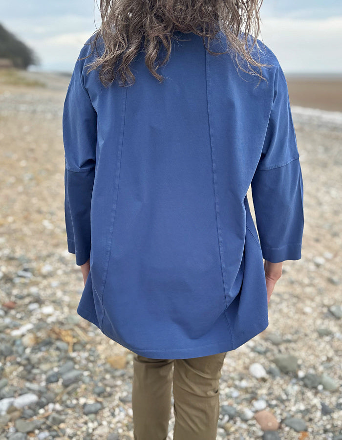 blue cotton jersey swing t shirt with scoop neckline and A-line shape