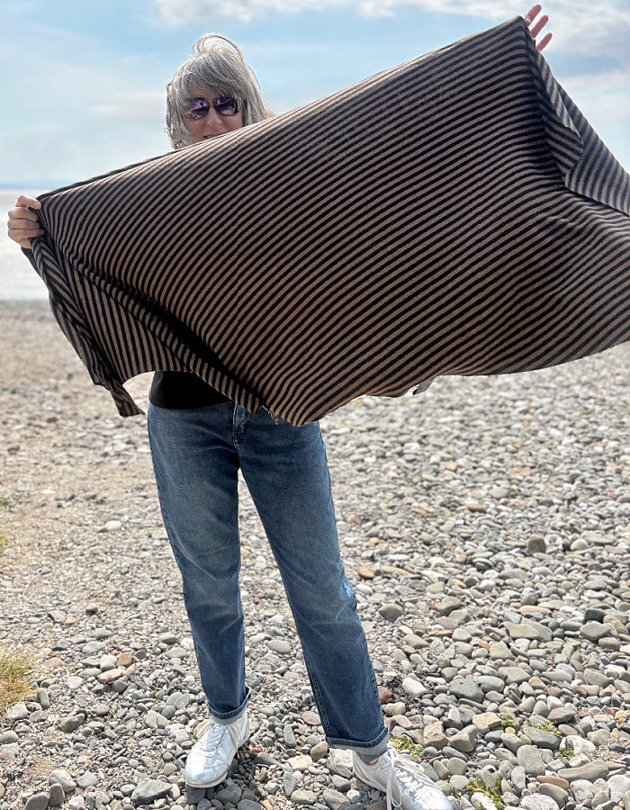 Neirami 3 Way Scarf in Brown and Black Mini Stripe