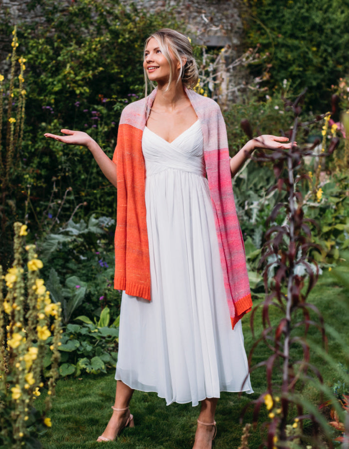 pink and orange wool wrap scarf