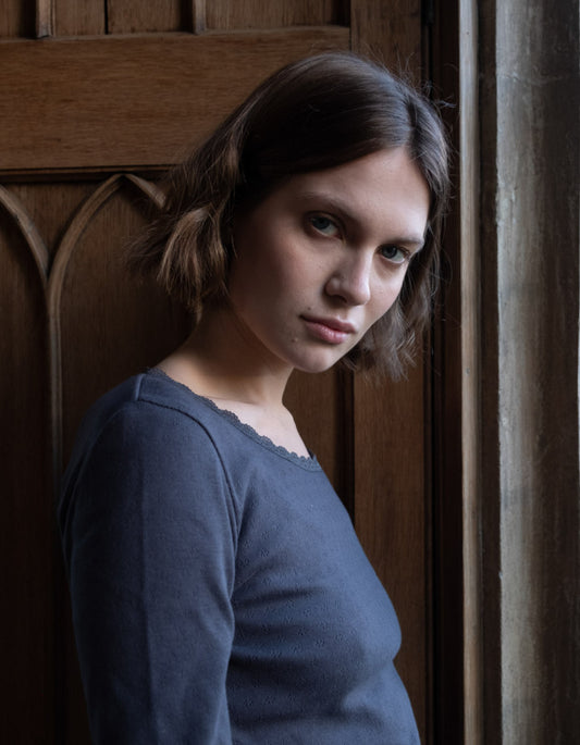 grey pointelle long sleeve t shirt