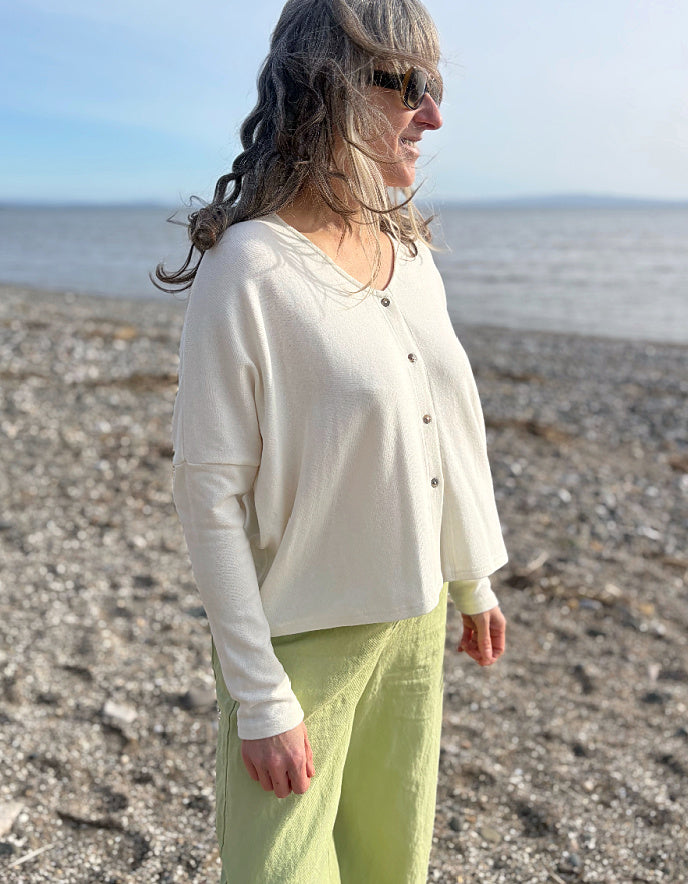 Neirami Luxury Fleece Boxy Cardigan in Natural