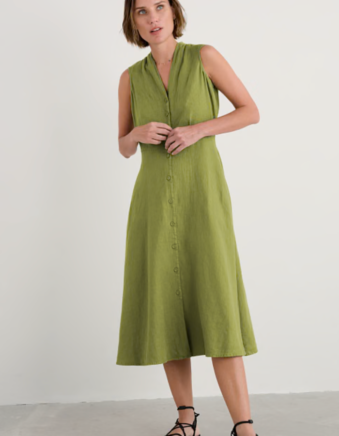 Seasalt Carved Wood Dress in Dark Citron
