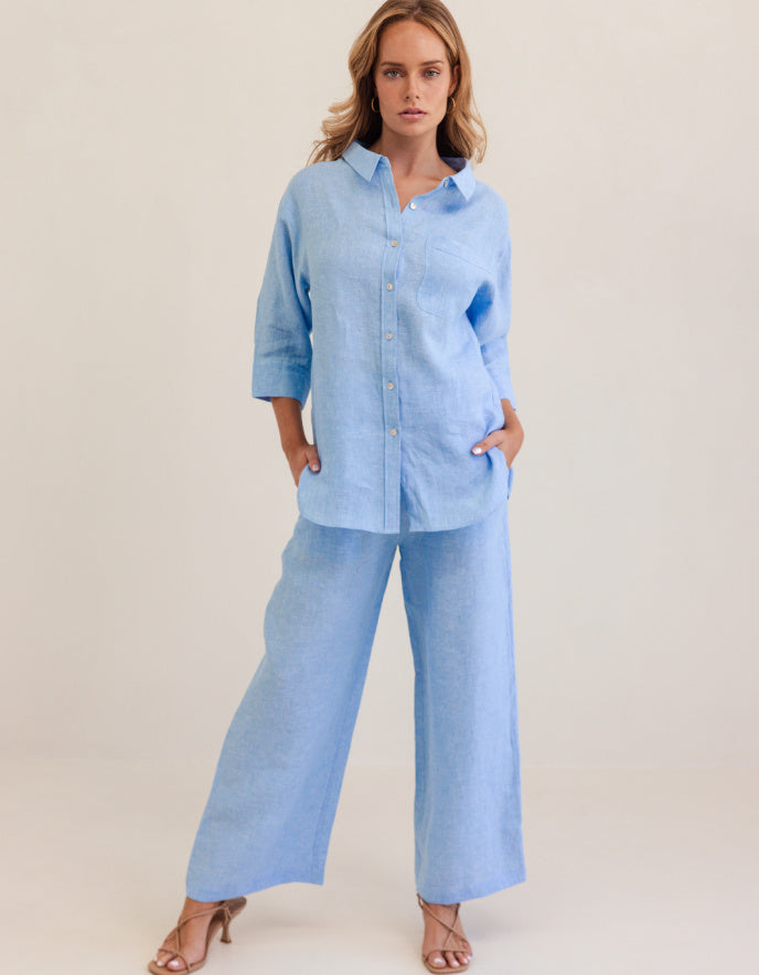 See Saw Linen Shirt in Chambray