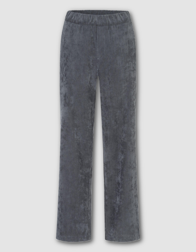 Grey wide leg corduroy pants on a light grey background