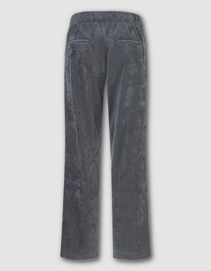 Grey wide leg corduroy pants on a light grey background