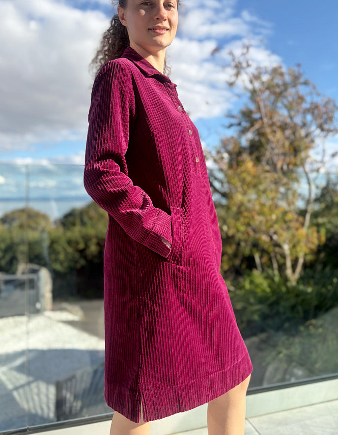 Mousqueton Moustoir Cord Shirt Dress in Grenat