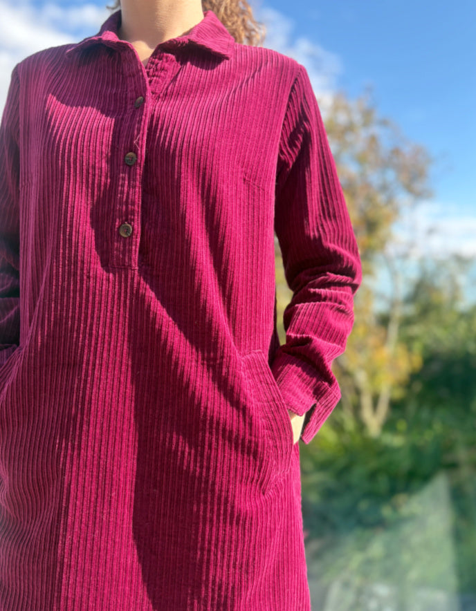 Mousqueton Moustoir Cord Shirt Dress in Grenat