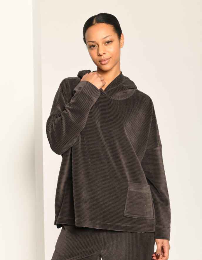 Vetono Boxy Hooded Top in Olive Jumbo Cord