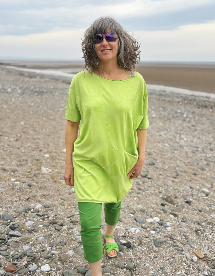 lime green, short sleeve cotton jersey tunic top