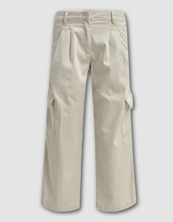 beige cotton cropped wide leg cargo trousers