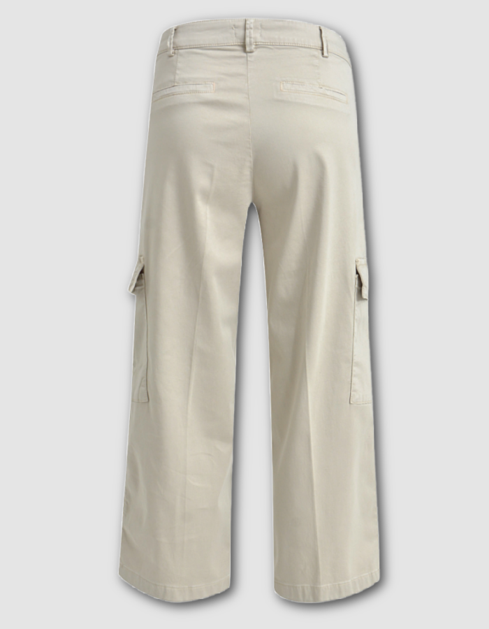 beige cotton cropped wide leg cargo trousers