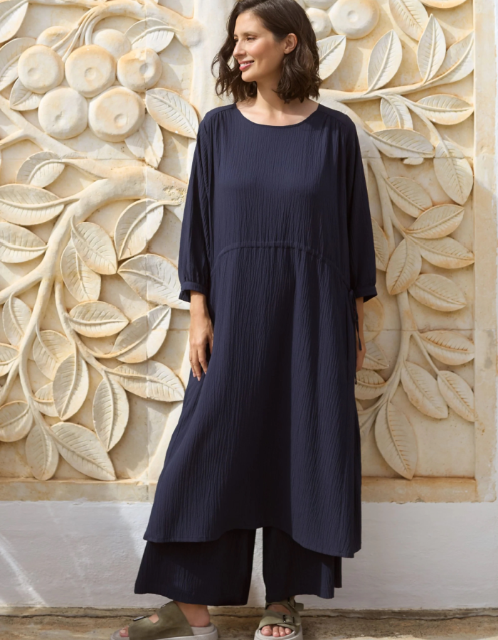 Sahara Crinkle Flared Dress in Midnight