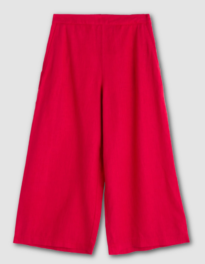 red linen wide leg culottes