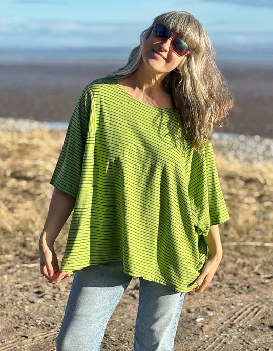 oversized cotton t shirt in lime with black stripes