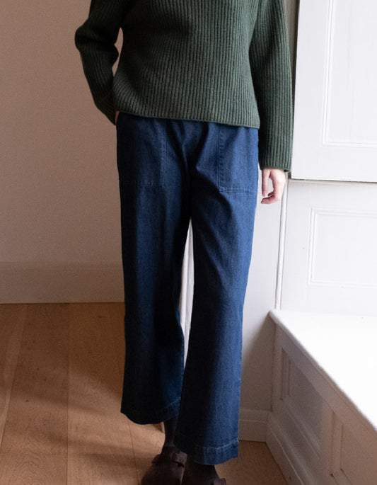 wide leg jeans with elasticated waist in dark denim