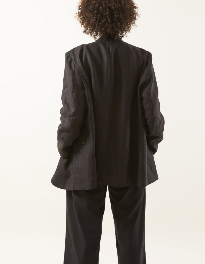black cotton linen oversized summer blazer