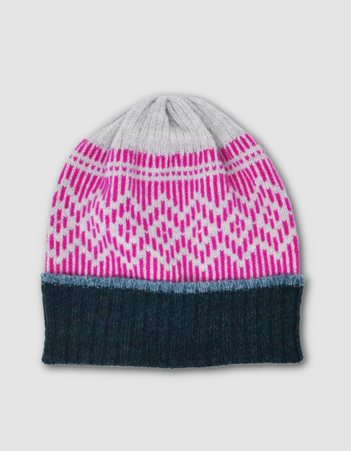 Scarlet Dundee Beanie in Grey and Pink