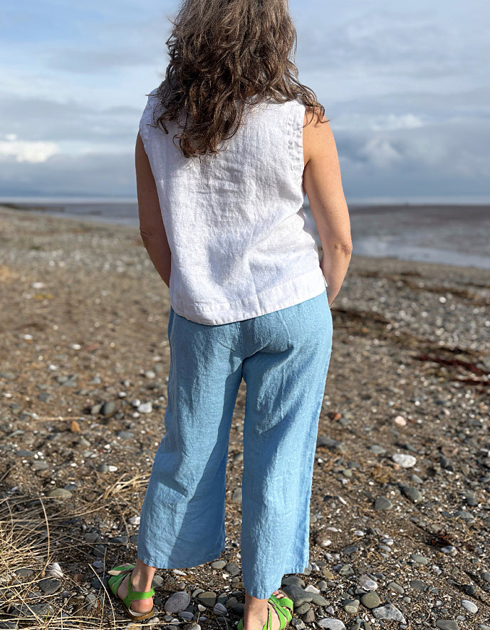pale blue linen trousers