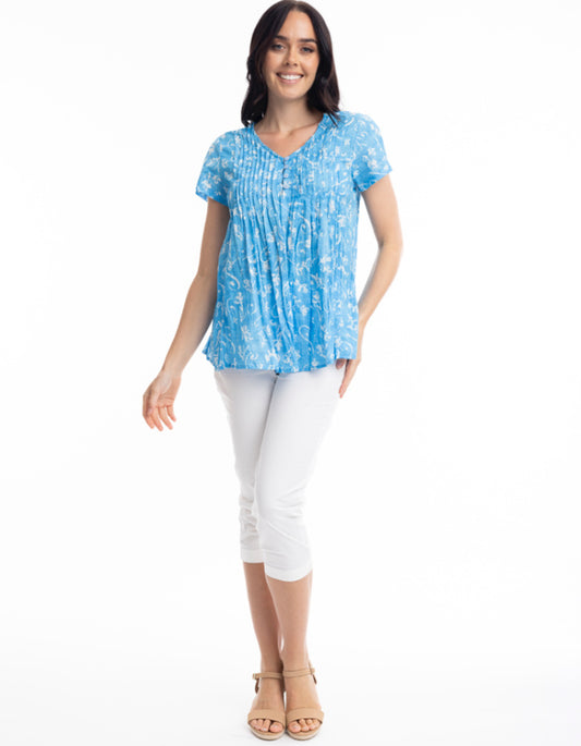 Orientique Elafonissi Pleated Short Sleeve Top