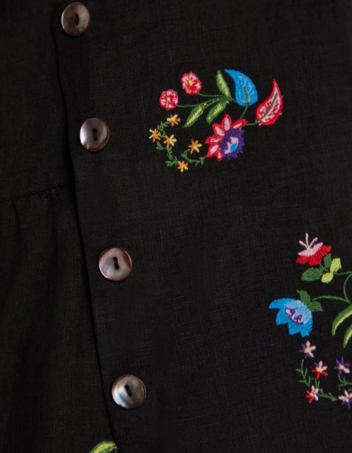 black linen cropped jacket with floral embroidery