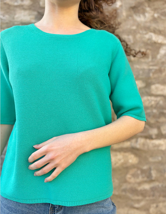 short sleeve emerald green ribbed summer sweater