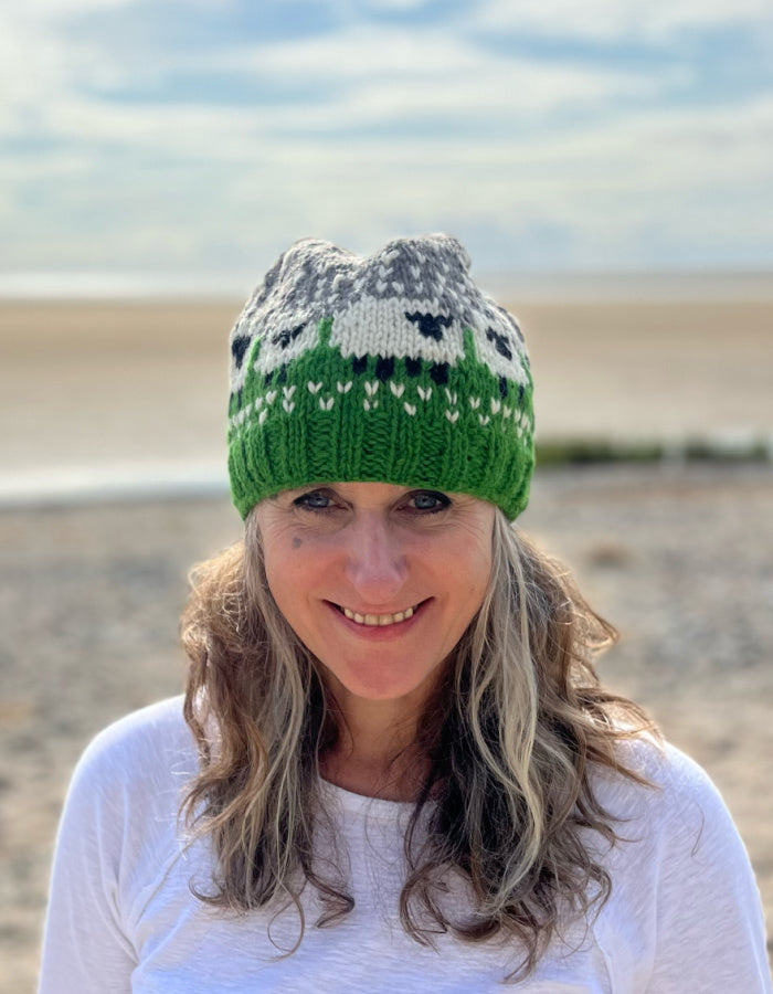 From the Source Sheep Beanie in Green Grass Field