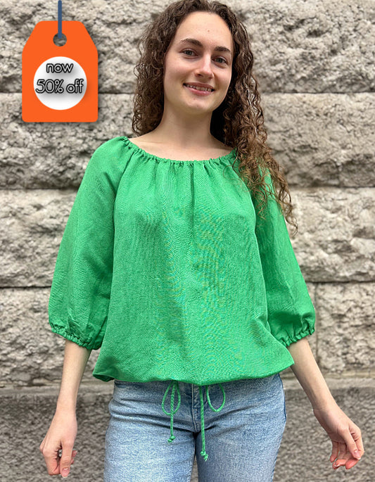 Escape Linen Top in Parrot Green